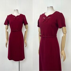 1950s Raspberry Bordeaux Wool Mid Century Mad Men Mrs. Maisel Wiggle Dress